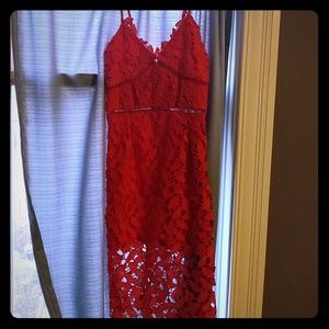 Blood orange lace midi dress